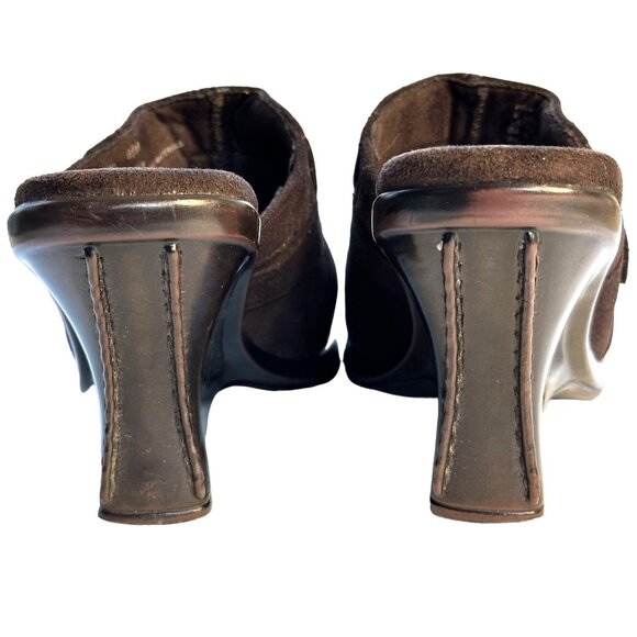 DR SCHOLLS Brown Suede Buckle Mule Slides 8 Comfort Wedge Heels Classic Chic - Picture 5 of 8
